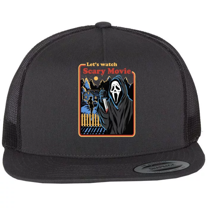 Let's Watch A Scary Movie Funny Halloween Flat Bill Trucker Hat