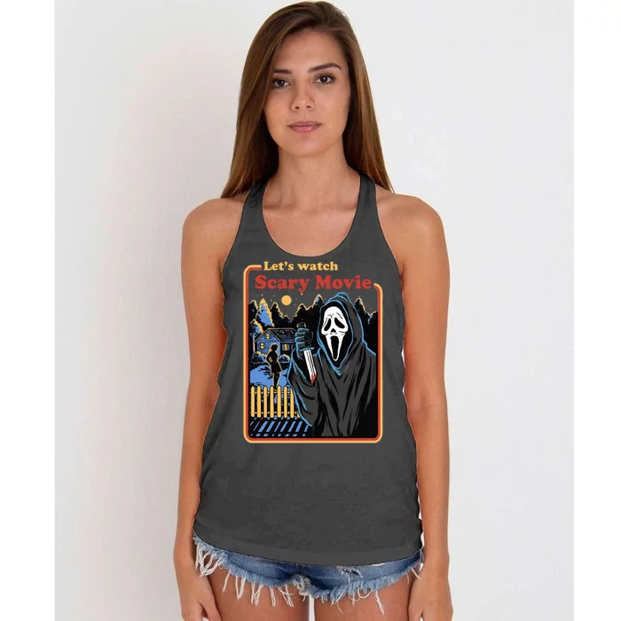 Let's Watch A Scary Movie Funny Halloween Women's Knotted Racerback Tank