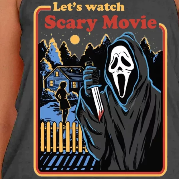 Let's Watch A Scary Movie Funny Halloween Women's Knotted Racerback Tank