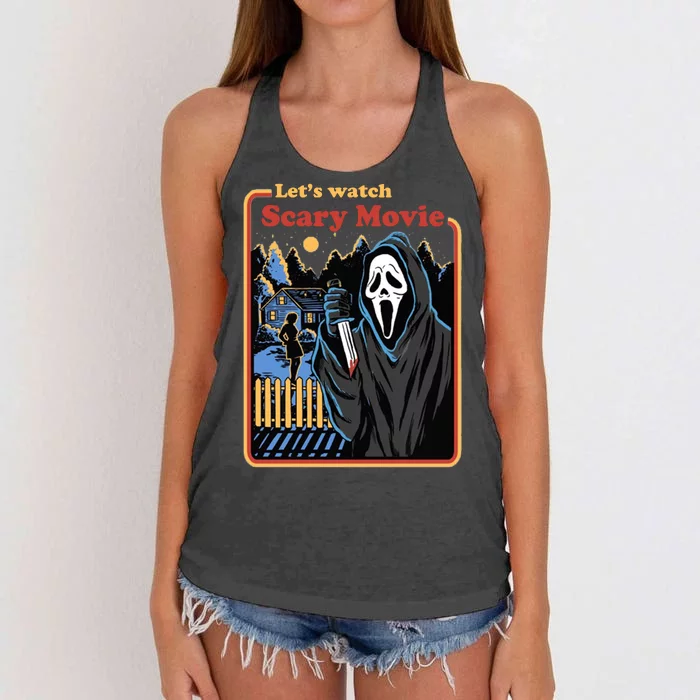 Let's Watch A Scary Movie Funny Halloween Women's Knotted Racerback Tank