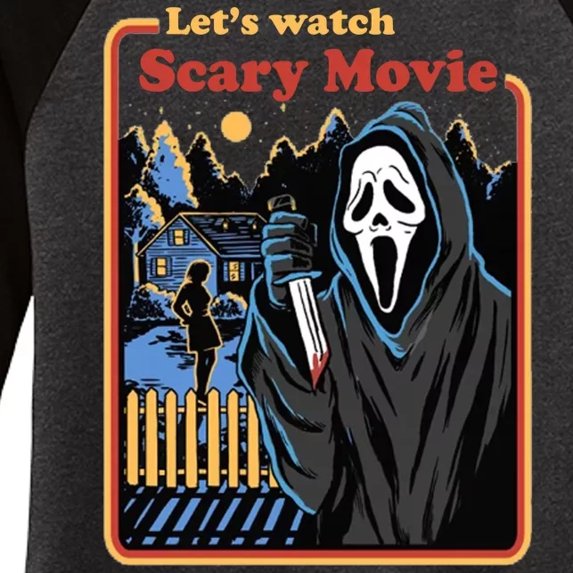 Let's Watch A Scary Movie Funny Halloween Women's Tri-Blend 3/4-Sleeve Raglan Shirt