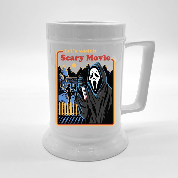 Let's Watch A Scary Movie Funny Halloween Front & Back Beer Stein