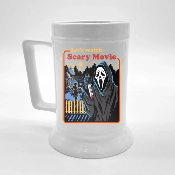 Let's Watch A Scary Movie Funny Halloween Front & Back Beer Stein