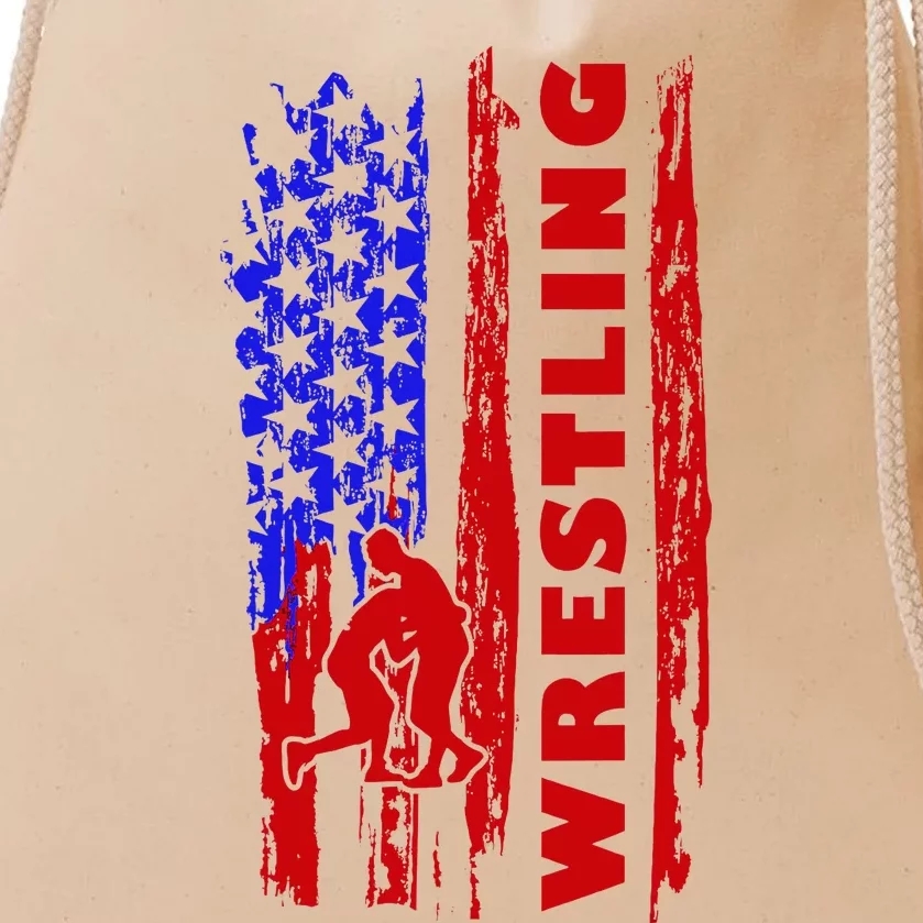 Love Wrestling American Flag Wrestling Coaches Drawstring Bag