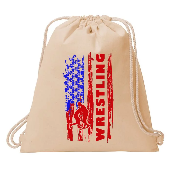 Love Wrestling American Flag Wrestling Coaches Drawstring Bag