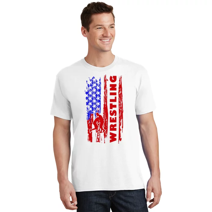 Love Wrestling American Flag Wrestling Coaches T-Shirt