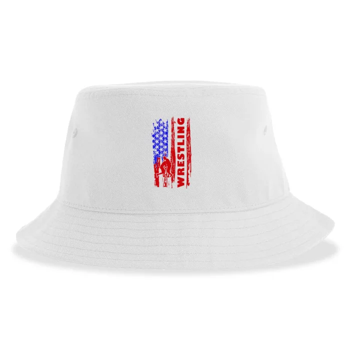 Love Wrestling American Flag Wrestling Coaches Sustainable Bucket Hat