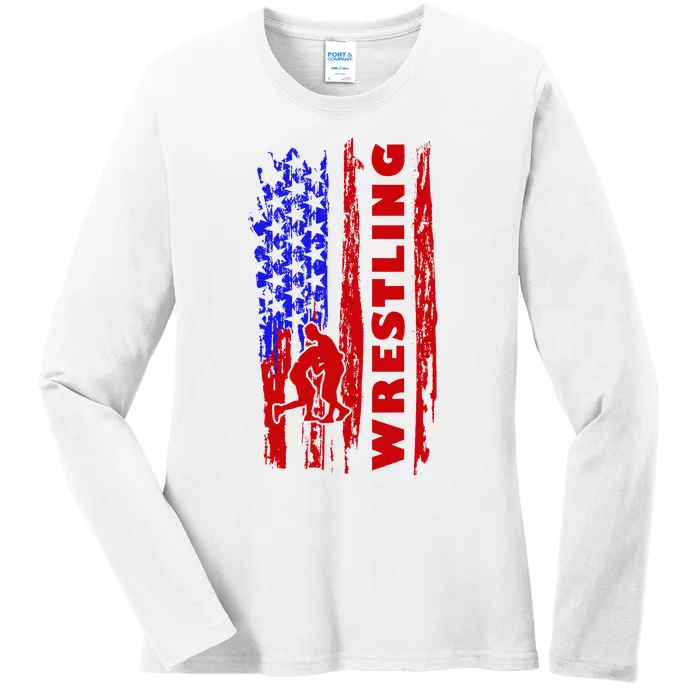 Love Wrestling American Flag Wrestling Coaches Ladies Long Sleeve Shirt