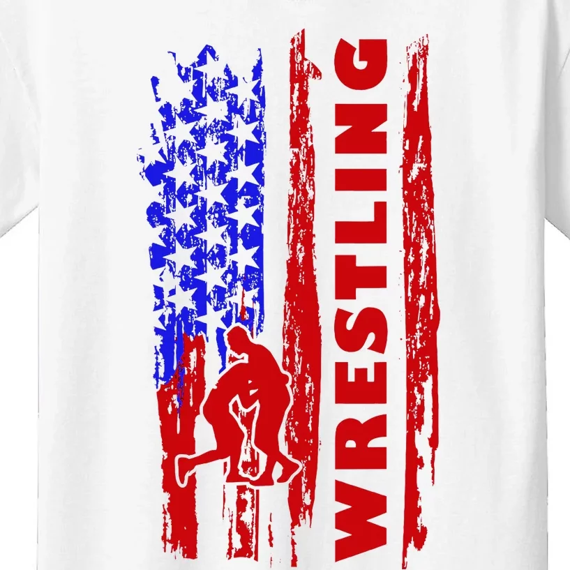 Love Wrestling American Flag Wrestling Coaches Kids T-Shirt