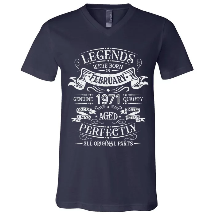 Legends Were Born In February 1971 Birthday Gift V-Neck T-Shirt