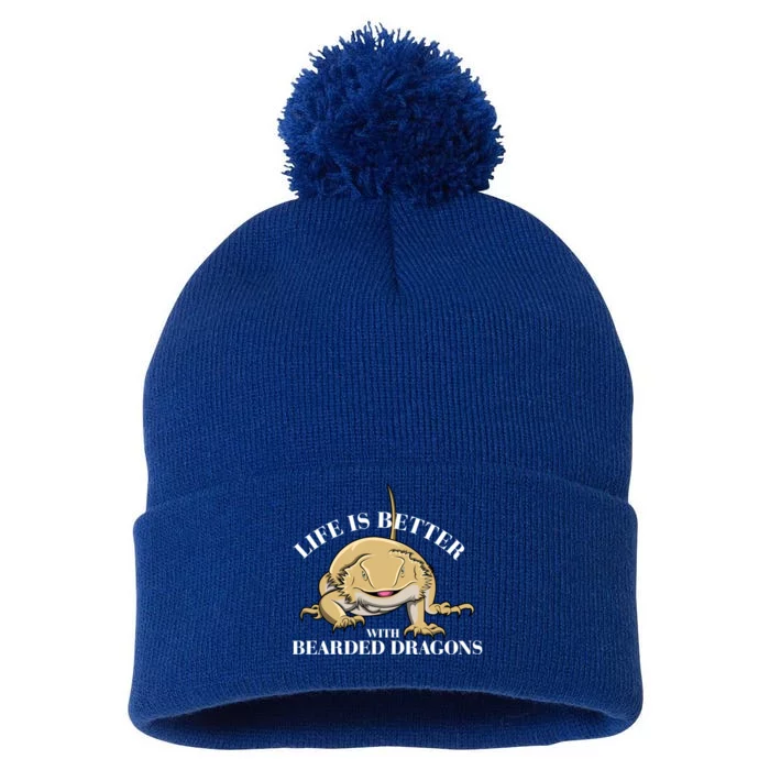 Life With Bearded Dragons Reptiles Lizard Gift Pom Pom 12in Knit Beanie