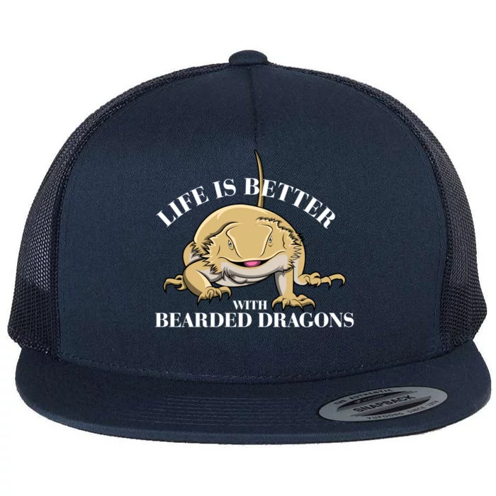 Life With Bearded Dragons Reptiles Lizard Gift Flat Bill Trucker Hat