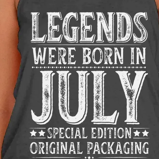 Legends were Born in July Birthday Original Packaging Women's Knotted Racerback Tank