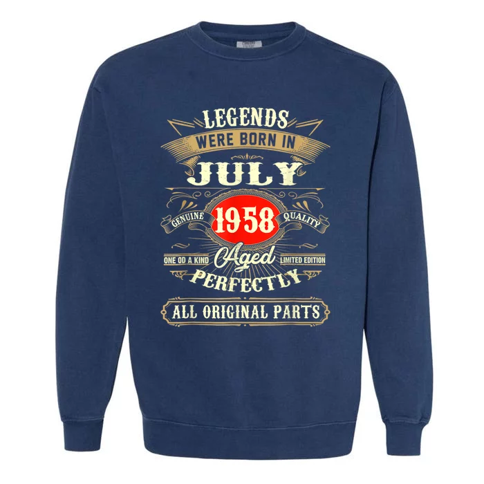 Legends Were Born In July 1958 65th Birthday Gifts Garment-Dyed Sweatshirt