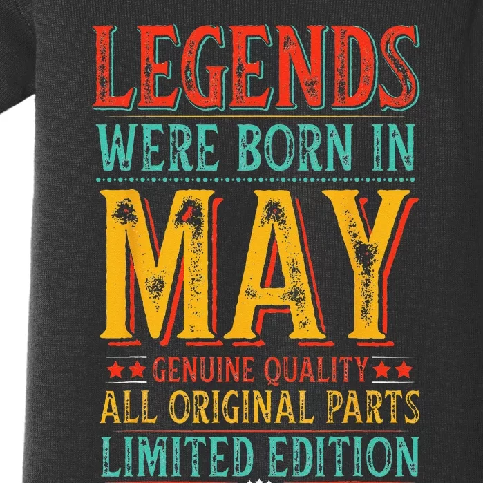 Legends were Born in May Retro Original Parts Birthday Baby Bodysuit