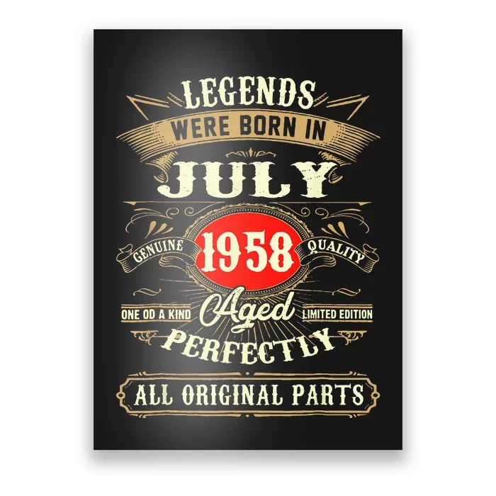 Legends Were Born In July 1958 65th Birthday Gifts Poster