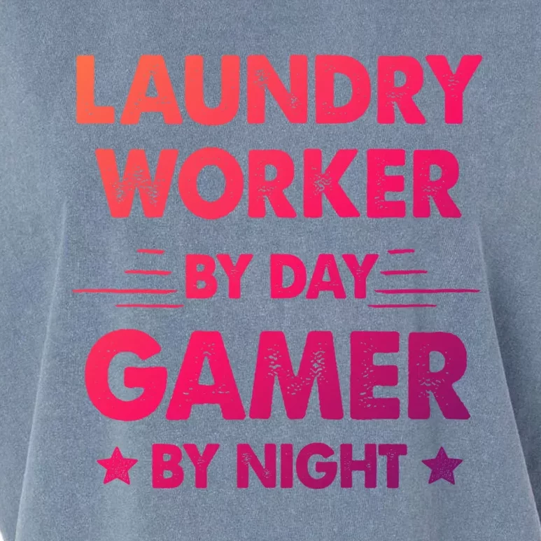 Laundry Worker By Day Gamer By Night Gift Garment-Dyed Women's Muscle Tee