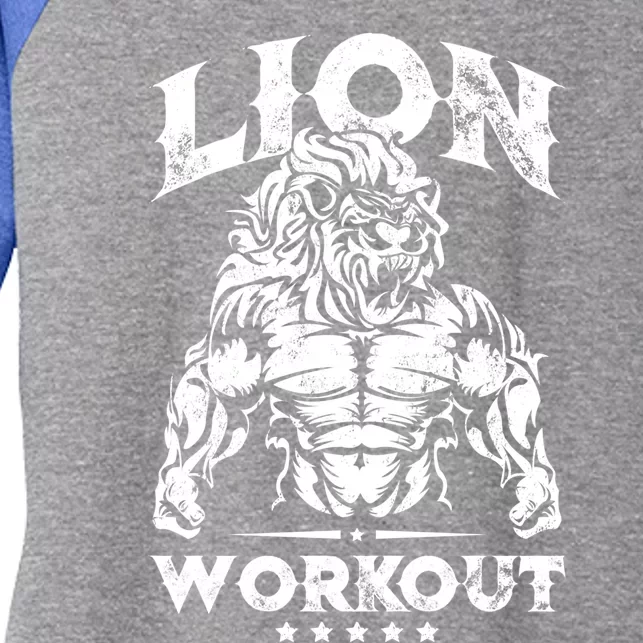 Lion Workout Beast Muscles Motivation Fitness Gym Quote Gift Women's Tri-Blend 3/4-Sleeve Raglan Shirt