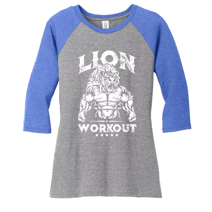 Lion Workout Beast Muscles Motivation Fitness Gym Quote Gift Women's Tri-Blend 3/4-Sleeve Raglan Shirt