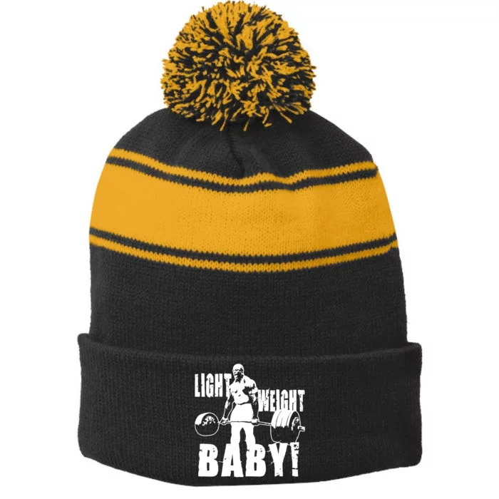 Light Weight Baby - Ronnie Coleman Gym Motivational Stripe Pom Pom Beanie