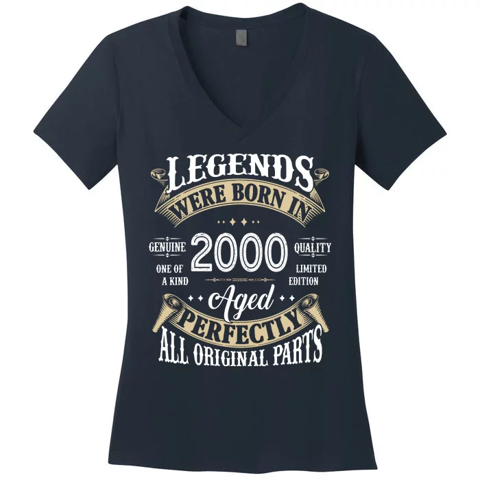 Legends Were Born In 2000 Aged Perfectly Birthday Women's V-Neck T-Shirt