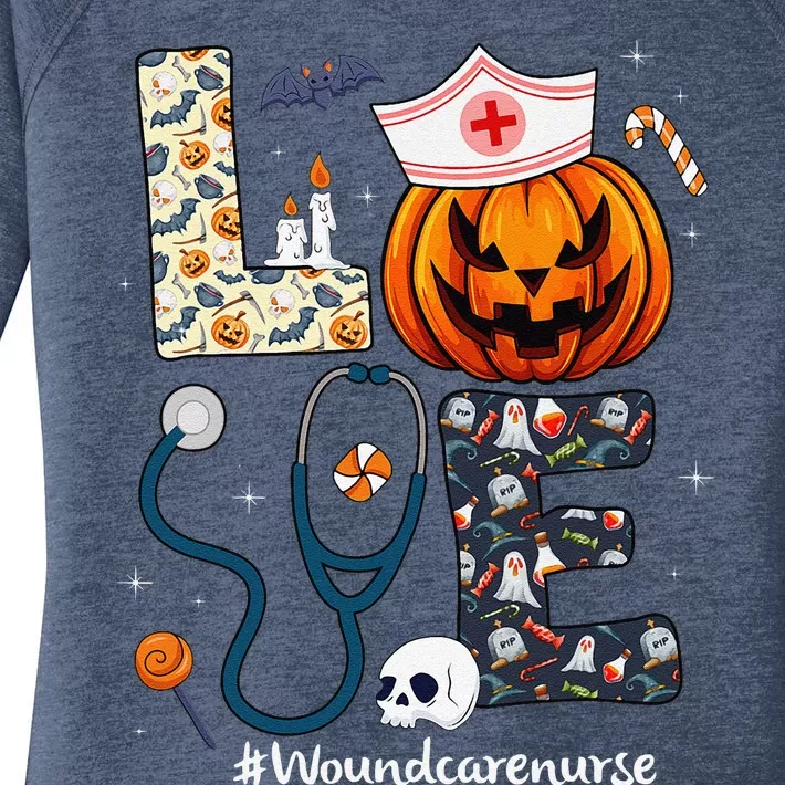 Love Wound Care Nurse Life Spooky Halloween Pumpkin Nurse Women's Perfect Tri Tunic Long Sleeve Shirt