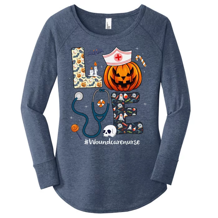 Love Wound Care Nurse Life Spooky Halloween Pumpkin Nurse Women's Perfect Tri Tunic Long Sleeve Shirt