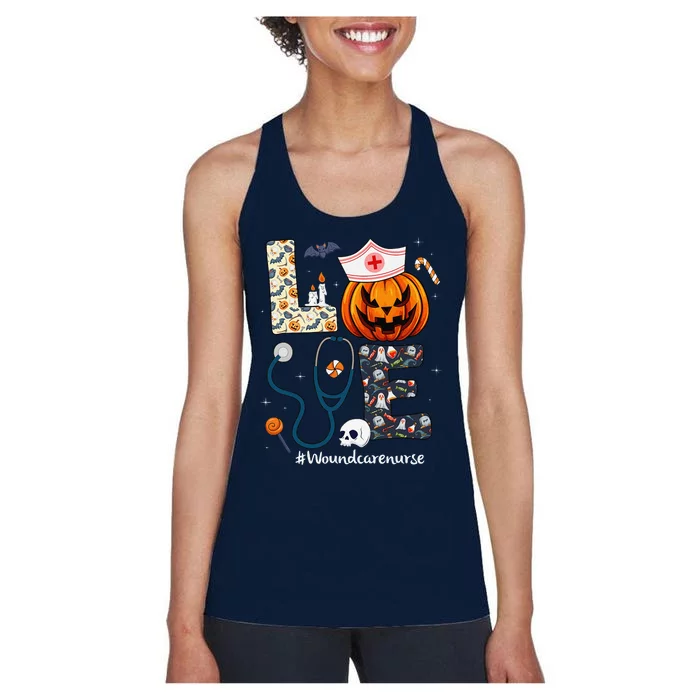 Love Wound Care Nurse Life Spooky Halloween Pumpkin Nurse Women's Racerback Tank