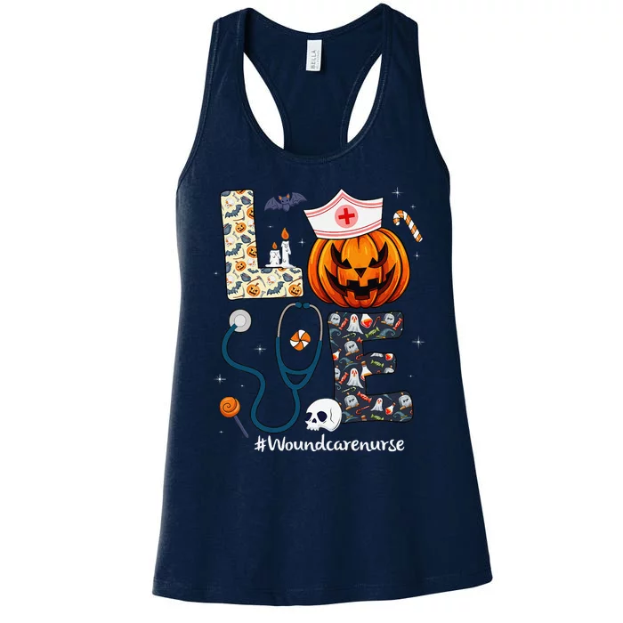 Love Wound Care Nurse Life Spooky Halloween Pumpkin Nurse Women's Racerback Tank