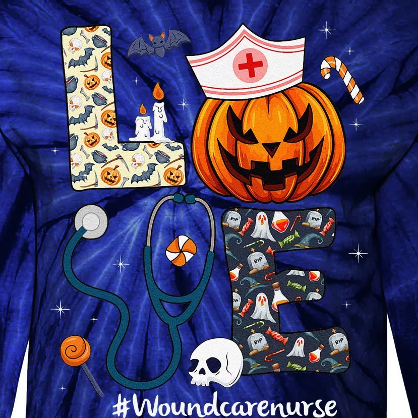 Love Wound Care Nurse Life Spooky Halloween Pumpkin Nurse Tie-Dye Long Sleeve Shirt