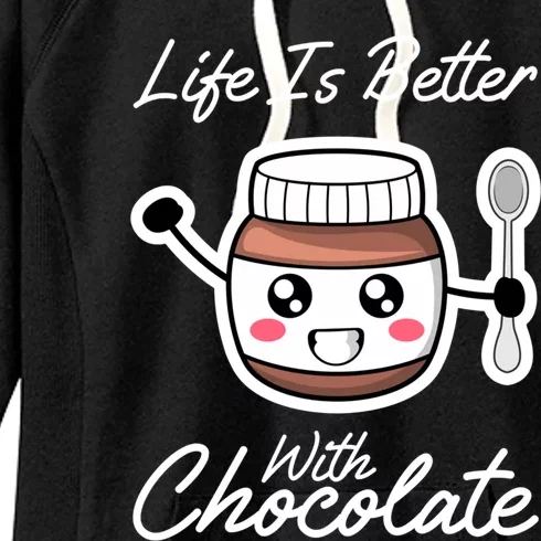 Life With Chocolate Ironic Quote Chocolate Cream Gift Women's Fleece Hoodie