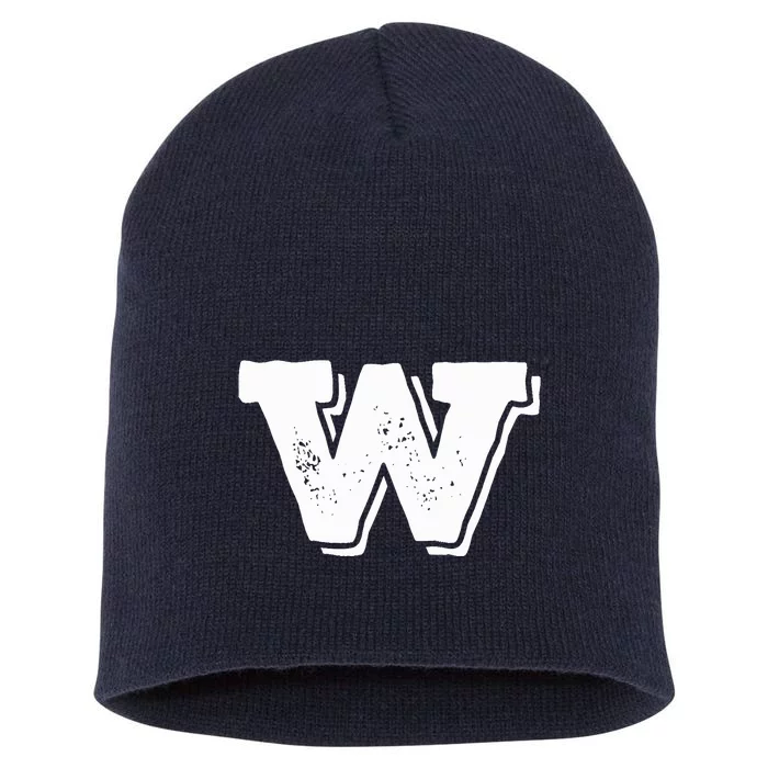 Letter W Capital Alphabet College Varsity Monogram Club Short Acrylic Beanie