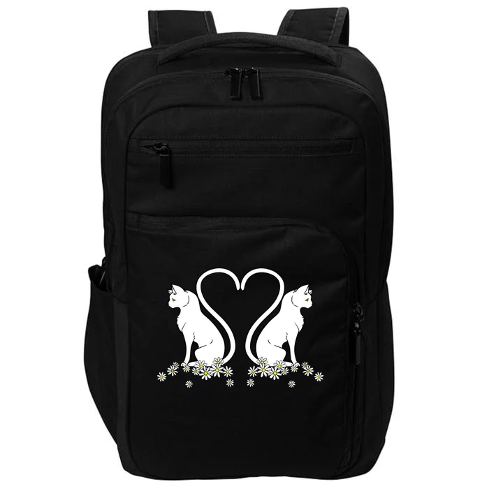 Lovely White Cat Flower Design Cats Heart Shape Tails Gift Impact Tech Backpack