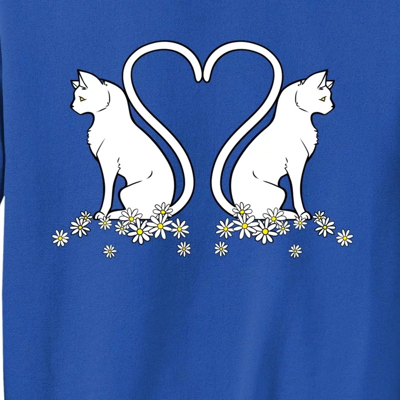 Lovely White Cat Flower Design Cats Heart Shape Tails Gift Sweatshirt