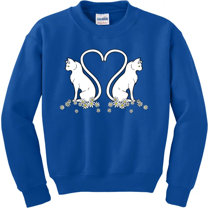 Lovely White Cat Flower Design Cats Heart Shape Tails Gift Kids Sweatshirt