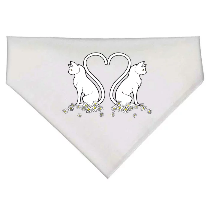 Lovely White Cat Flower Design Cats Heart Shape Tails Gift USA-Made Doggie Bandana