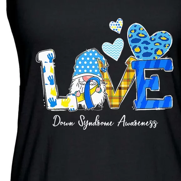 LOVE World Down Syndrome Day Awareness Leopard Gnome Ribbon Ladies Essential Flowy Tank