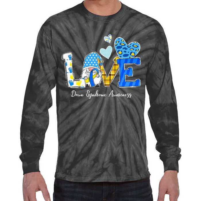 LOVE World Down Syndrome Day Awareness Leopard Gnome Ribbon Tie-Dye Long Sleeve Shirt