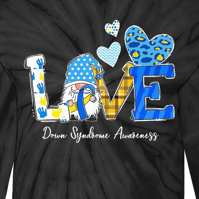 LOVE World Down Syndrome Day Awareness Leopard Gnome Ribbon Tie-Dye Long Sleeve Shirt