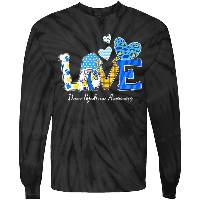 LOVE World Down Syndrome Day Awareness Leopard Gnome Ribbon Tie-Dye Long Sleeve Shirt