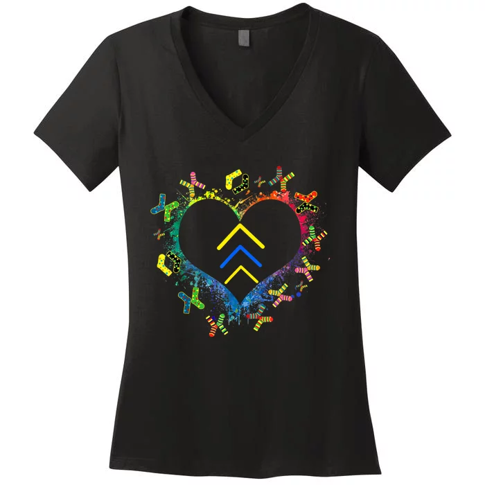 Love World Down Syndrome Awareness Day Love 3 Arrows Socks Women's V-Neck T-Shirt