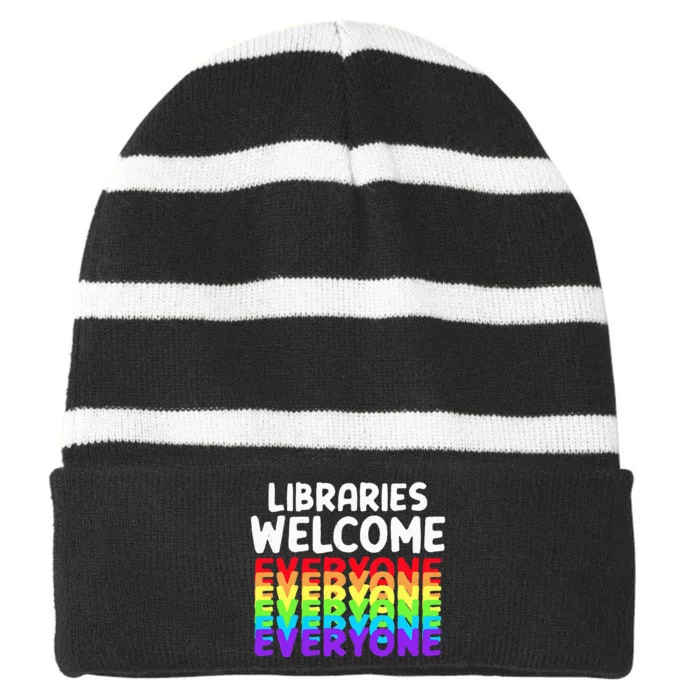 Libraries Welcome Everyone Equality Pride Striped Beanie with Solid Band