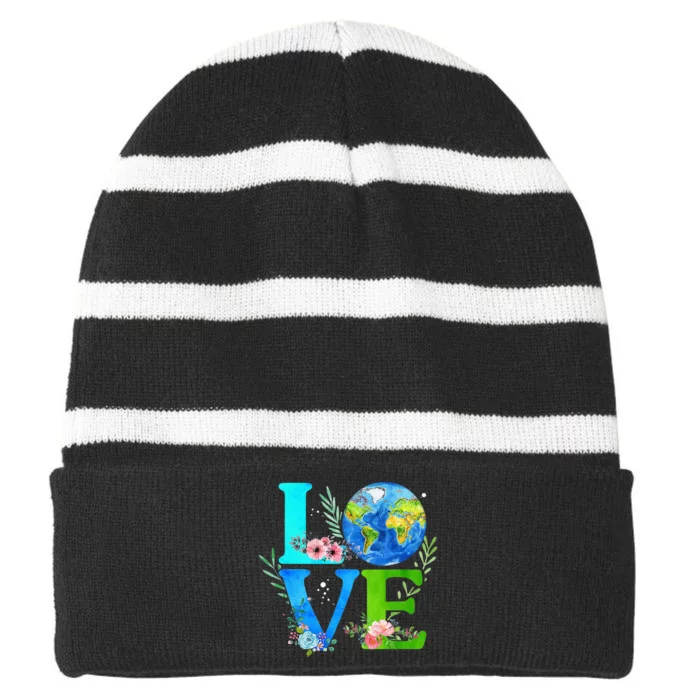 Love World Earth Day 2024 Environmental Striped Beanie with Solid Band