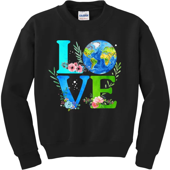 Love World Earth Day 2024 Environmental Kids Sweatshirt