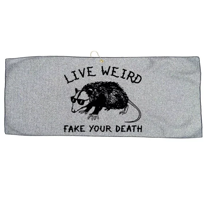 Live Weird Fake Your Death Cool Graphic Awesome Opossum Large Microfiber Waffle Golf Towel