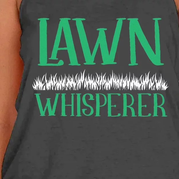 Lawn Whisperer Funny Mowing Landscaping Grass Mower Gardener Women's Knotted Racerback Tank