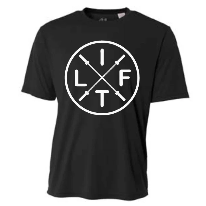 LIFT Weightlifting Fitness Barbells Crossed Circle Cooling Performance Crew T-Shirt