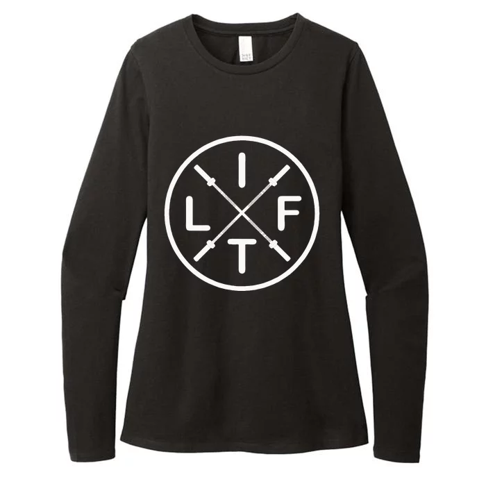 LIFT Weightlifting Fitness Barbells Crossed Circle Womens CVC Long Sleeve Shirt