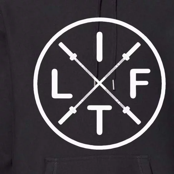 LIFT Weightlifting Fitness Barbells Crossed Circle Premium Hoodie