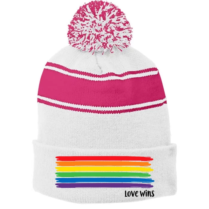 Love Wins Funny Stripe Pom Pom Beanie